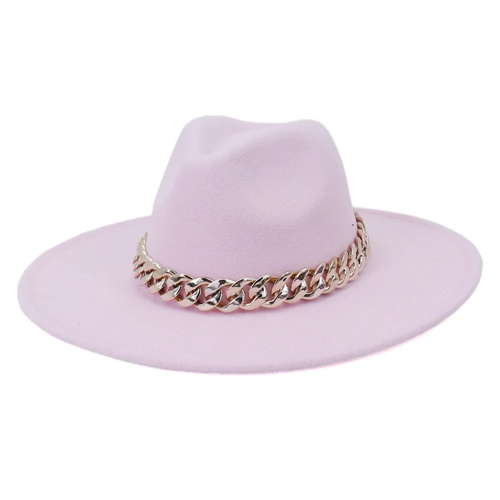 SHOWERSMILE Hats for Women Fedora Mens Hat Gold Chain Panama Cowboy Cowgirl British Style Wide Brim Jazz Caps Vintage Sombrero pink fedora Fedoras