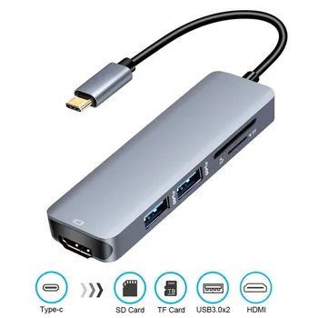 

Usb-C to HDMI/USB3.0*2/SD/TF Card multifunction hub Type c to HDMI 4K Cable Adapter for MacBook HDTV Projector