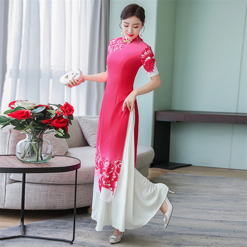 Новая традиционная вьетнамская одежда аозай Вьетнам Cheongsam китайский стиль длинный Ципао вечернее вечерние свадебные платья