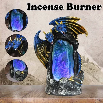 

LED Dual Dragon Backflow Incense Burner Handicraft Ceramic Incense Holder Waterfall Smoke Censer with Cone Home Decor