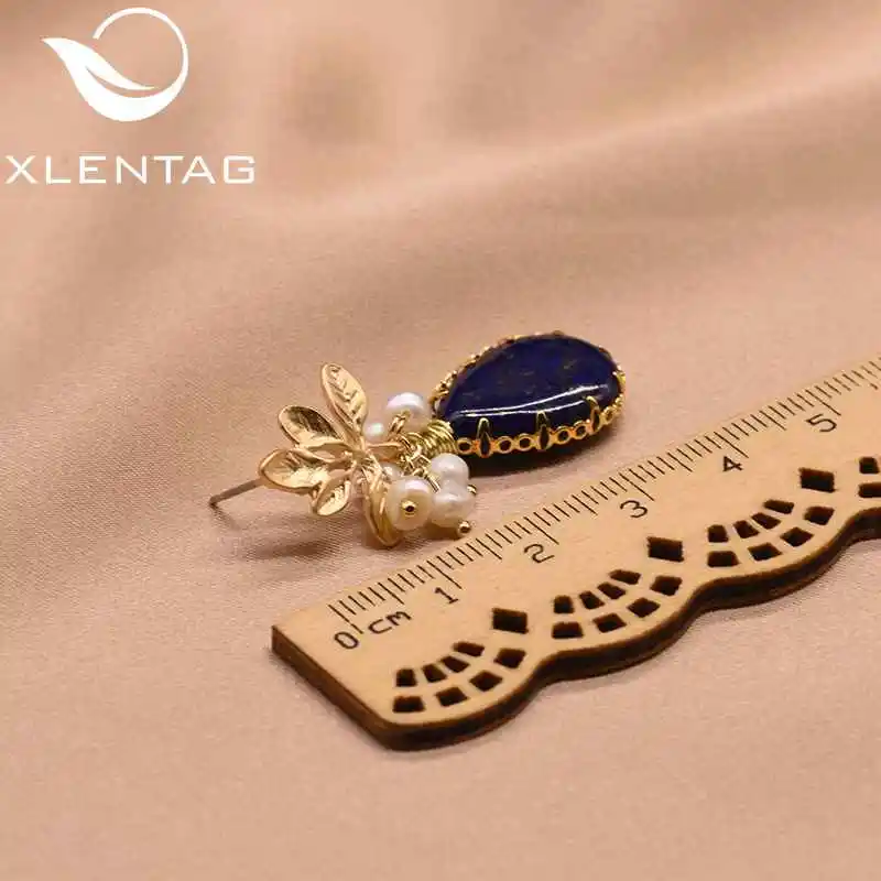 XlentAg Natural Fresh Water Baroque Pearl Drop Earrings Women Plant Leaves Dangle Earrings Luxury Handmade Fine Jewelry GE0308 - Цвет камня: style 2
