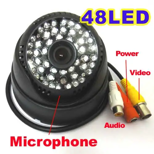 

1/3" 420 TV Lines Sony CCD 48 IR Leds Day Night Vision Color Security Dome Audio CCTV Camera MIC
