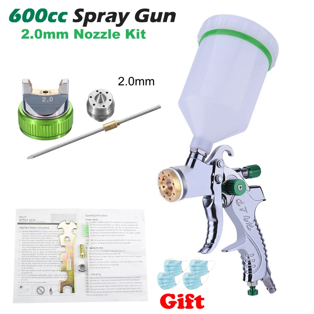 2.0mm Gun Kit G2008 Профессиональный HVLP 600ML 1,4/1,7/2,0 мм сопло гравитационный Пневматический воздушный Краски стерилизации пистолет-распылитель для авто ремонт инструмента Краски ing комплект - Цвет: 2.0mm Gun Kit