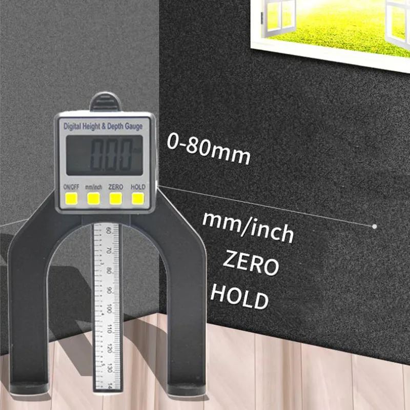 Цифровой глубиномер lcd измерение высоты инструмента 80 мм суппорт с магнитными ножками деревообрабатывающий верстак пила измерение высоты инструмент