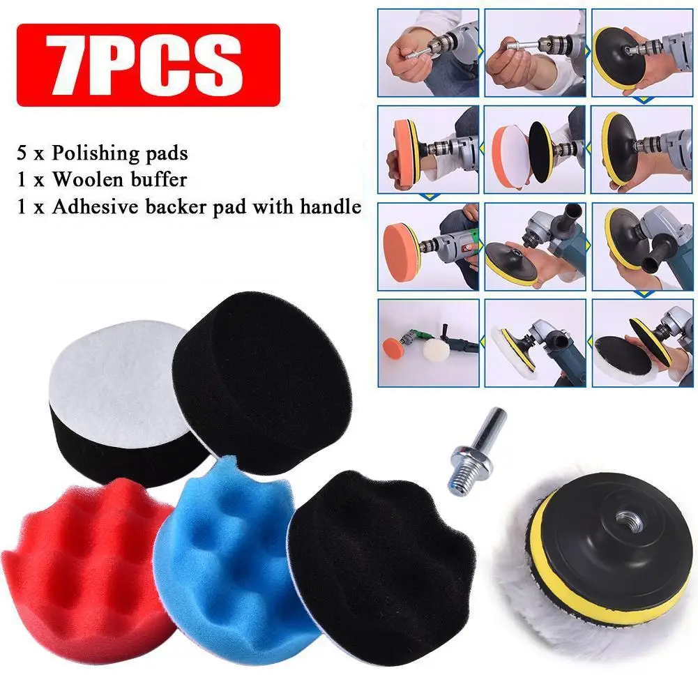 

80% HOT SALES!!! 7Pcs 8cm Auto Car Polishing Wheel Buffing Pad Kit Drill Adapter Scratch Remover