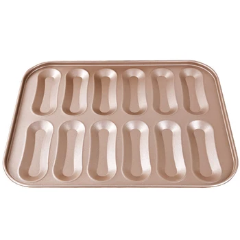 

SUNCiTY Cake Pan, 12-Cavity Non-Stick Mini Hotdog-Shaped Muffin Bakeware, Oven Baking ,Long Bread-Shaped Pastry Mold(Champagne G