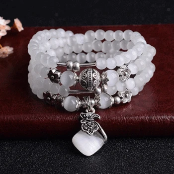 

KOREAN NATURAL CRYSTAL OPAL SURVIVAL BRACELET YOGA BRACELETE WHITE CAT'S EYE BUDDHA PRAYER BEADS FOR GIRLS GIFT BEST FRIENDS