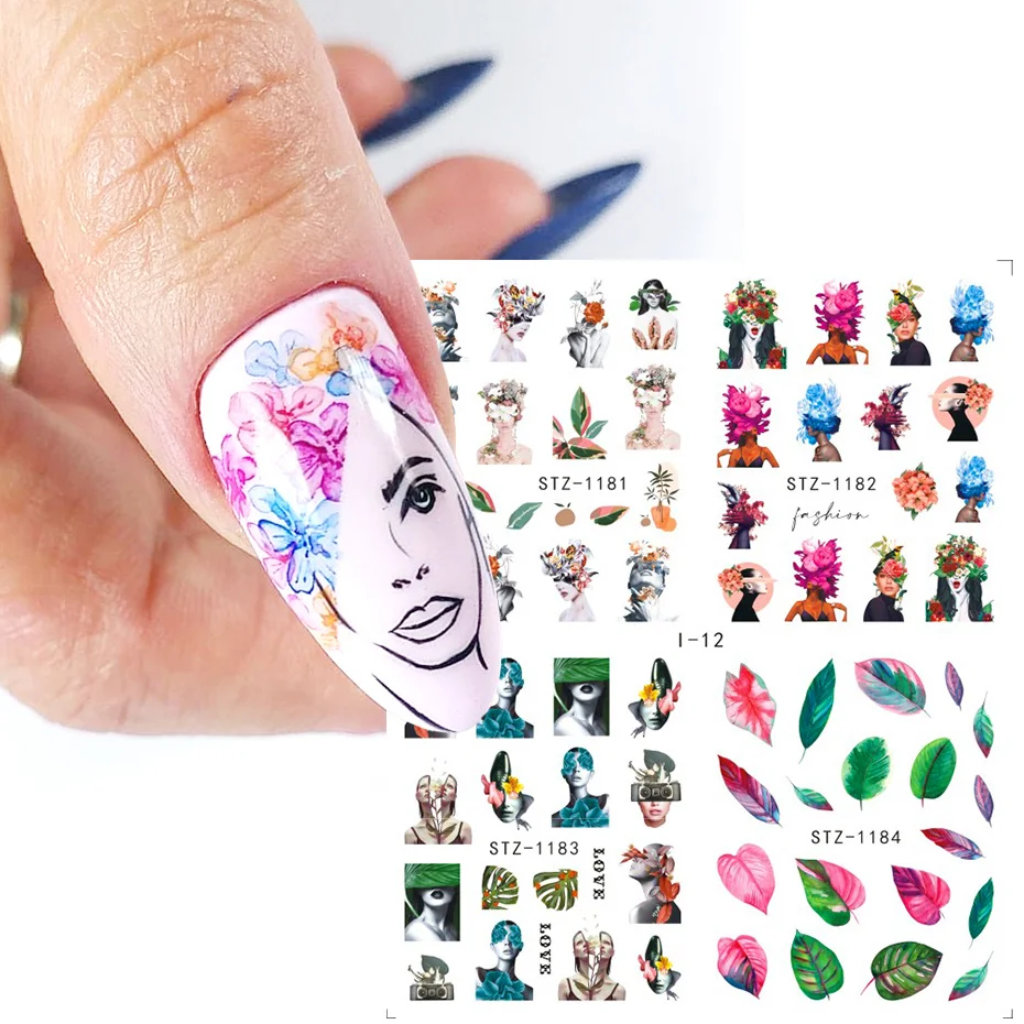 4 in 1 Modern Women Flower Nails Sticker Slider Letter Leaf Face Water  Transfer Decal Foil for Inspiration Nail Art LAI01-19 - AliExpress