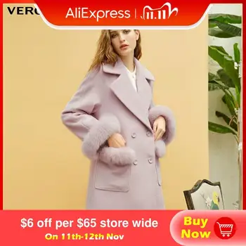 

Vero Moda 100% wool raglan fur collar long coat pure woolen overcoat | 318327501