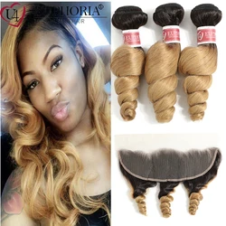 Ombre Blonde Loose Wave Bundles With Frontal 13x4 Lace Brazilian Remy Human Hair 3 Bundles With Lace Closure Frontal EUPHORIA