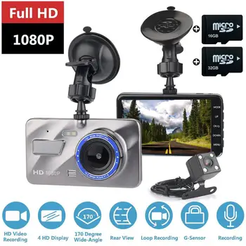

4 Inch HD Dual Lens Support Reversing Image 1080P Hidden Wide Angle Driving Recorder Dashcam Car DVR Camera Built-in G Sensor
