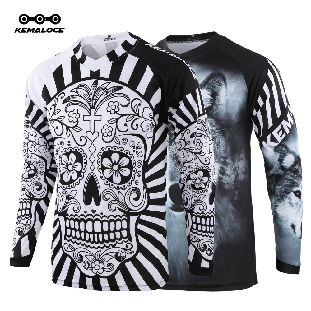 Long Sleeve Men Mtb Jersey Quick Dry Sport Motocross Jersey White Skull BMX Bicycle Top Mountain Bike Shirt Uniform cycling shirt