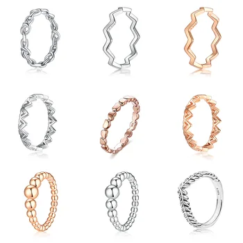 

Silver Color Ring Charms Fashion Ripple Rose Gold Heart Round Ball Diy Finger Ring For Women Wedding Party Jewelry