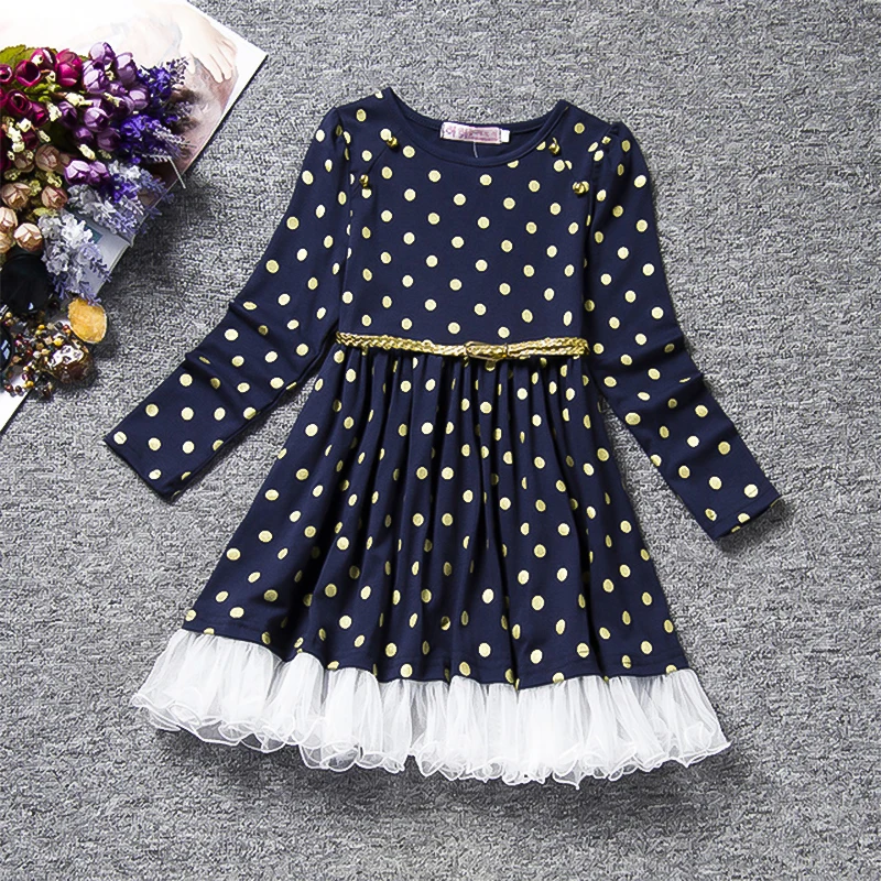 

Dot Long Sleeve Dress for Girls Clothing Baby Girl Clothing Teenager School Daily Wear Kids Casual O-neck Children Clothes