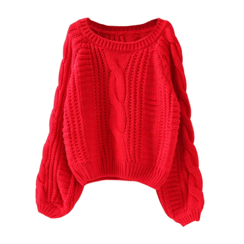 Осенне-зимние свитера с крученым узором, женские модные базовые пуловеры, джемперы с длинным рукавом, повседневные вязанные женские свитера, один размер - Цвет: B red