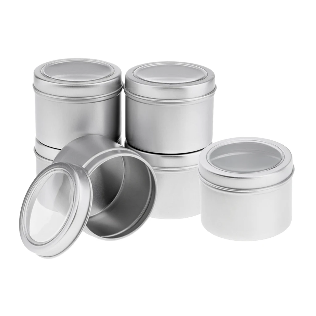 6Pcs Aluminum Round Tin,Jar,Bottle,Can,Storage Container With Screw Lids