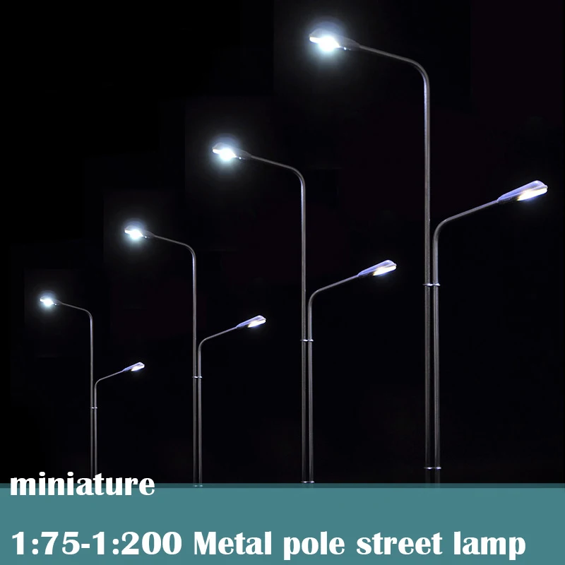 Миниатюрный 1: 75-1:200 металлический столб уличная лампа песочный стол Модель светофора 3 в Люминесцентная уличная лампа Модель 4 шт./пакет