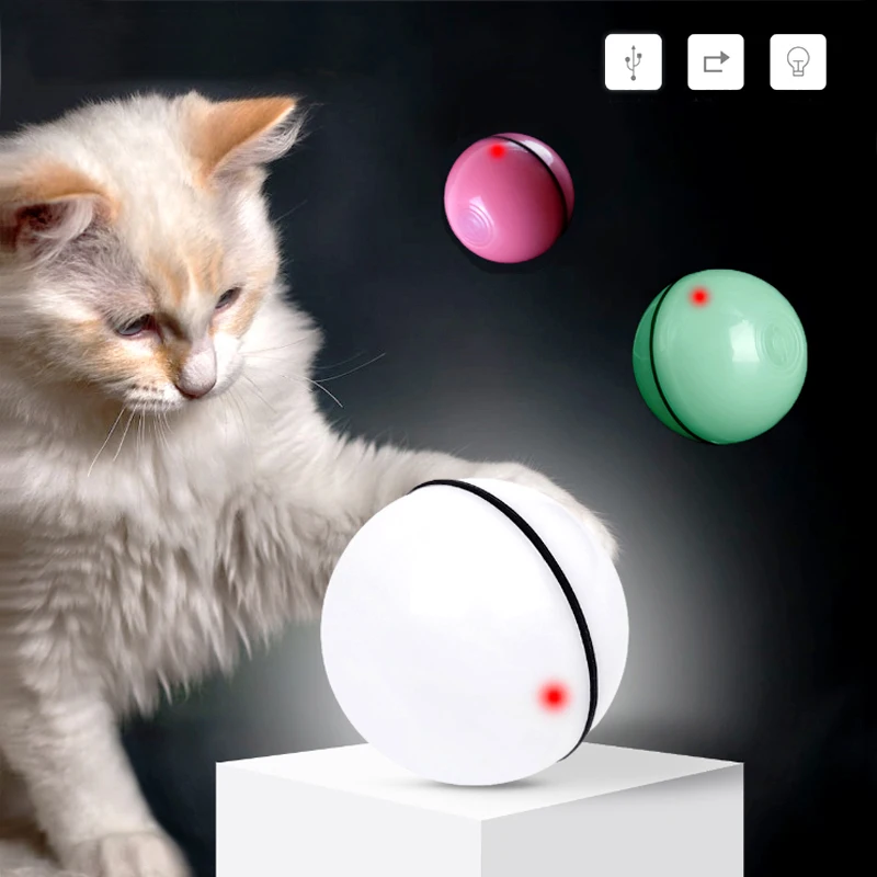 

pet Persian cat toy LED luminous ball USB charging smart funny cat toy automatic rolling laser ball for small medium dogs light