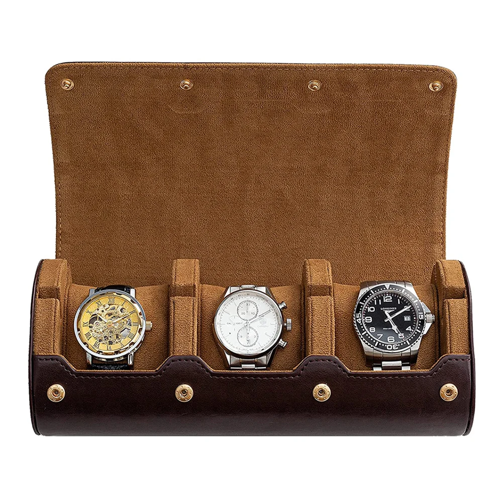 3 Slots Watch Storage Box Chic Vintage Leather Watch Organizer Travel Case Portable Watch Roll Box Slid in Out Watch Holder Gift smart watch premium elegant