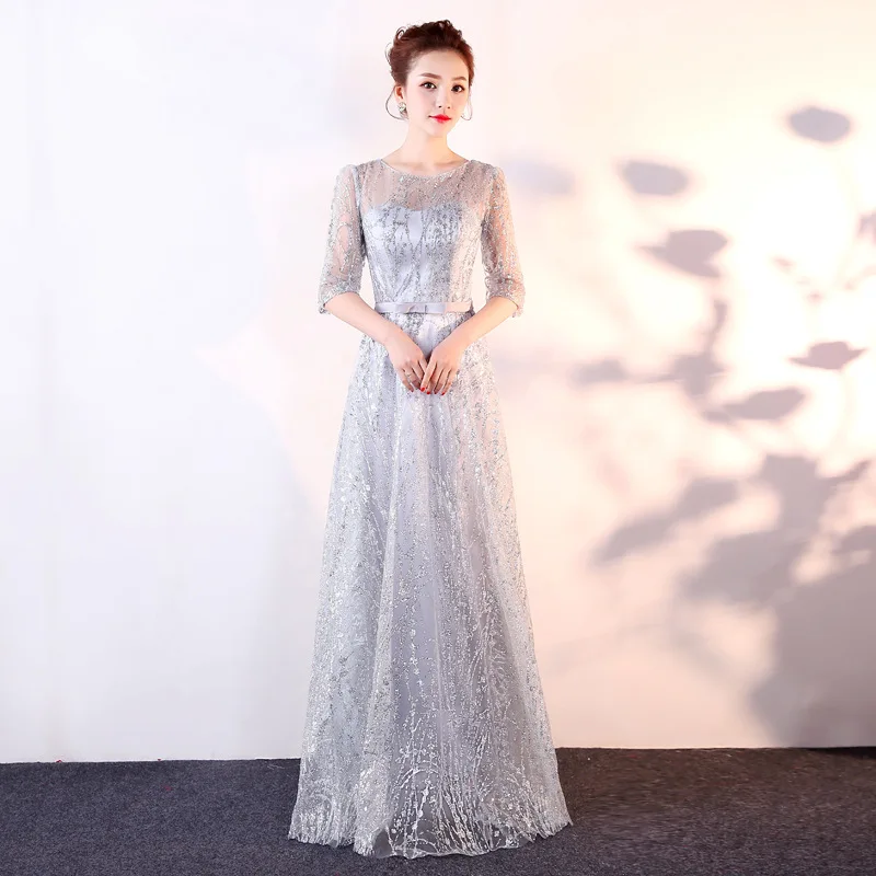 Элегантное женское Платье макси с круглым вырезом, Cheongsam, блестки, тонкое вечернее платье, Qipao пояс, полная длина, сетчатые платья