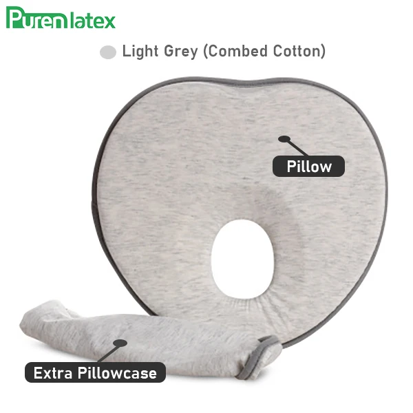 LightGreySet1piece Пуренлатексная подушка в форме сердца для младенцев 0-12 месяцев для новорожденных правильная и Предотвращающая наклонную голову дышащая пена с эффектом памяти - Цвет: LightGreySet1piece