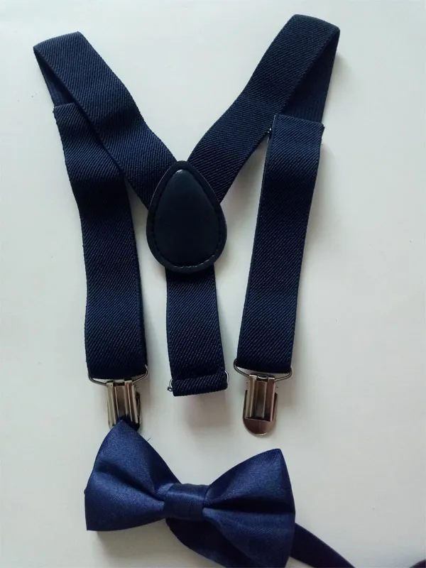 Детские эластичные подтяжки галстук бабочка, комплект, смокинг, костюм унисекс, для мальчиков и девочек, галстук-бабочка, свадебный костюм Регулируемый y-образный пояс - Цвет: Navy