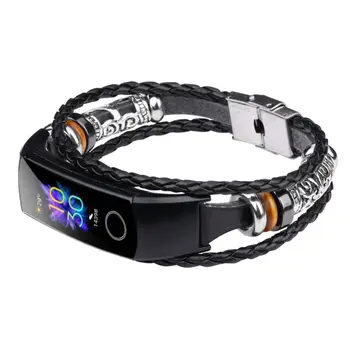 

Smart Band Strap National Vintage Retro Style Beads Leather Weave Braided Watch Bracelet DIY Strap For Huawei Honor Band 5/4