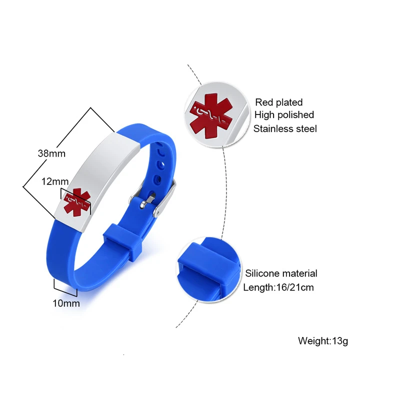 Silicone Bracelet Medical Alert ID For Men Women Personalized Diabete ICE Engraved