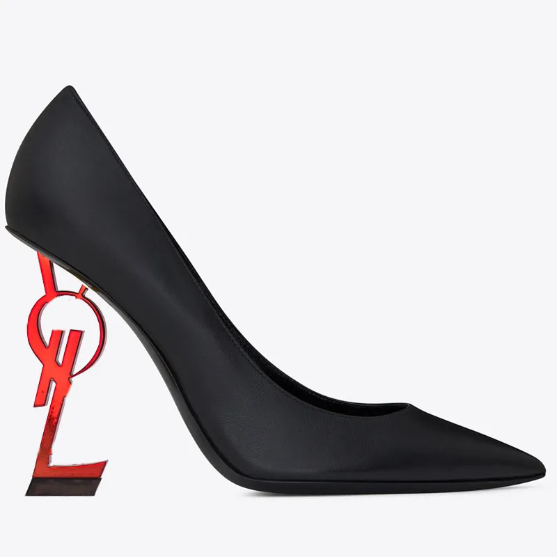 Классические черные туфли из мягкой натуральной кожи; пикантные женские туфли с острым носком на каблуке наивысшего качества; женские вечерние туфли в деловом стиле; Туфли на каблуке с буквенным принтом - Цвет: 2