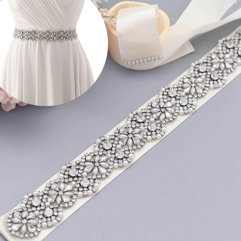 

TOPQUEEN S04A Rhinestone Wedding Ribbons Bridal Belt Jeweled Belts Weeding Accessory Off White Belt Women Lavender Bling Belt