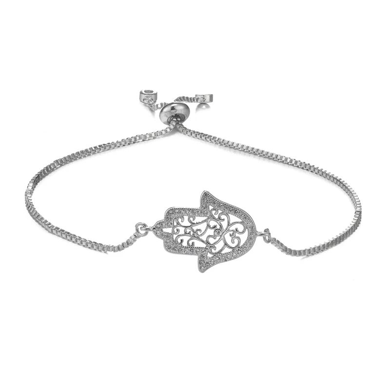 Juya дизайн золото/серебро/розовое золото Хамса рука подвеска Фатима ожерелье для женщин мужчин Мода турецкие ювелирные изделия оптом - Окраска металла: White Gold Bracelet