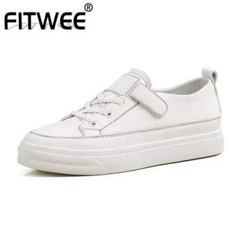 

FITWEE Genuine Leather Sneakers Platform Thick Sole Vulcanized Shoes Woman Leisure Brand Sneakers Footwear Size 34-40