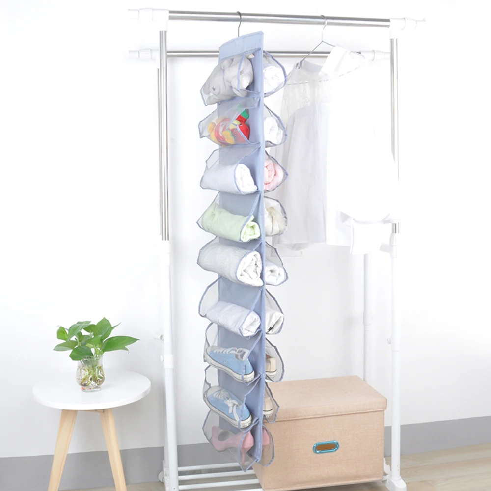 Double Sided 9 Layers Hanging Storage Bag Wardrobe Organizer Clothes Door Storage Pocket Shoes Hanging Closet Organizer
