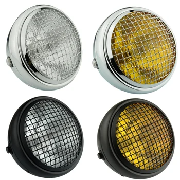 

Motorcycle 7" Side Mount Retro LED Headlight Grill Side Mount Cover For Honda Kawasaki Yamaha Suzuki Vintage Cafe Racer Brat