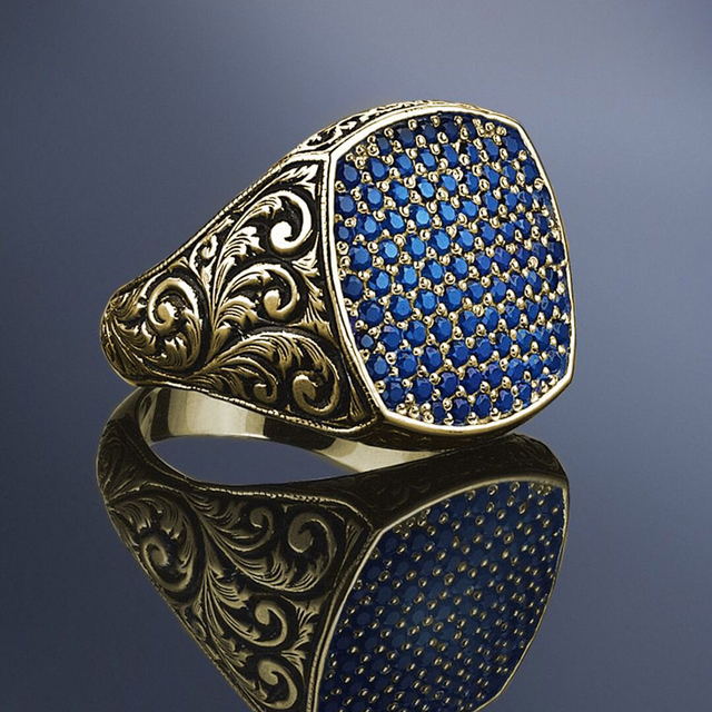 Handmade Vintage Big Oval Natural Turquoise Stone Ring For Men Women Retro Gold Silver Color Blue Bead Wedding Band Gift