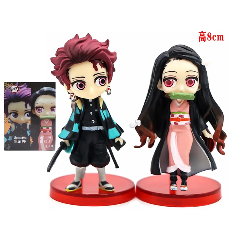 

2pcs/set Q.ver Kimetsu no Yaiba Nezuko Tanjirou PVC Action Figure Anime Demon Slayer Figurine Toys