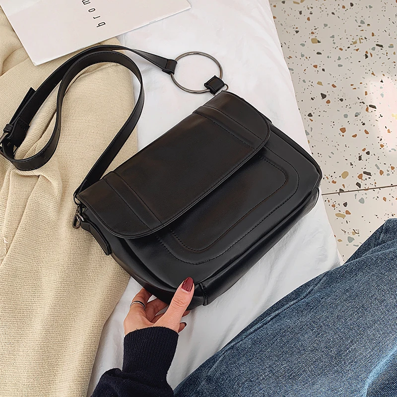 Black 2 Small Модная вместительная сумка через плечо из искусственной кожи, корейский стиль, сумка-мессенджер, Ретро стиль, с клапаном, через плечо, простые дикие сумки черного цвета - Цвет: Black 2 Small