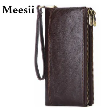 

Meesii Men Wallet With Coin Pocket Genuine Leather Long Purse Hasp Clutch Bag Male wallet with zipper men leather wallet