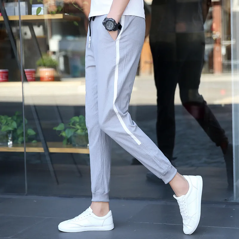 

Now Spring And Autumn New Style Men Pure Cotton Washing Stripes Slim Fit 9 Pants Students Casual Athletic Pants Men's