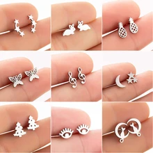 Hfarich из нержавеющей стали маленькие серьги для женщин и детей музыкальные ноты бабочка серьги в виде кролика серьги-гвоздики