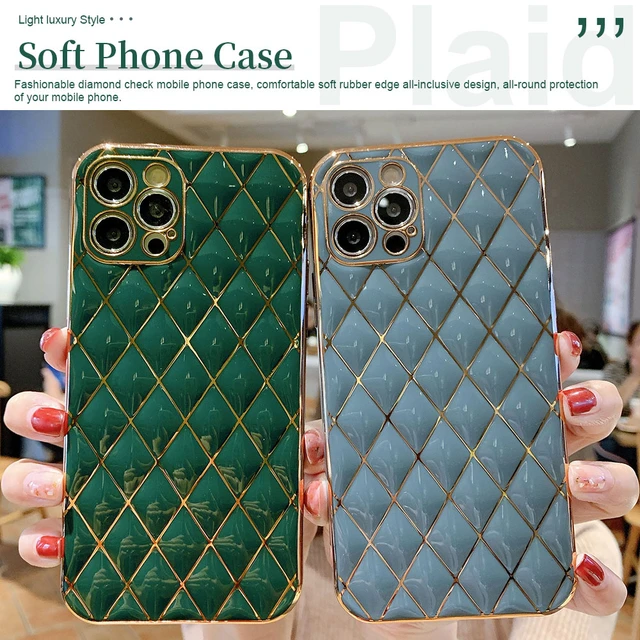 For iPhone 14 Pro Max 13 11 12 XS XR Luxury Pattern Leather Square