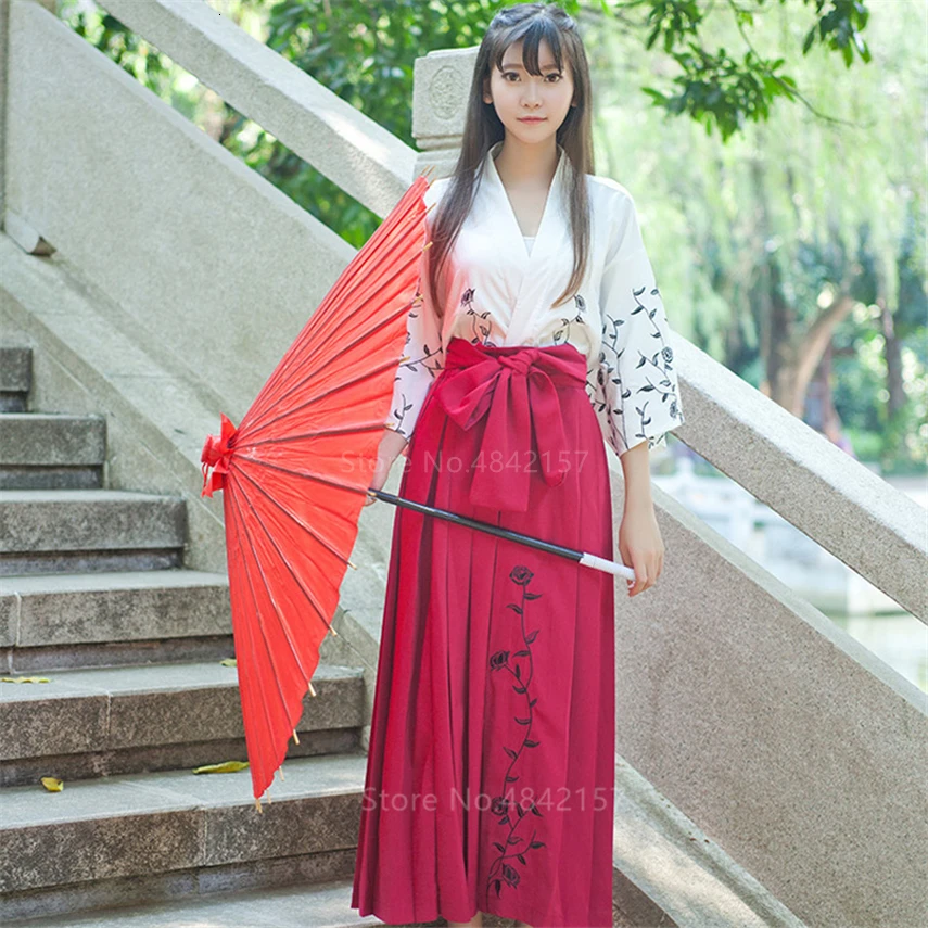 Японский стиль Kawaii Девушка кимоно платье с принтом розы Zephyr Yukata для женщин Haori костюм самурая вечерние традиционные Косплей Хэллоуин