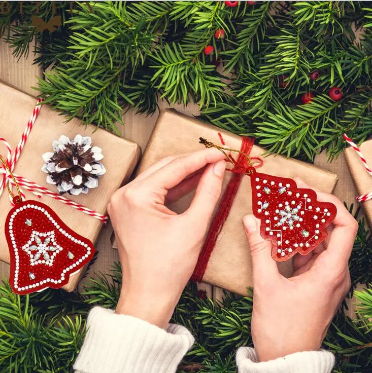 10 шт. 5D DIY бриллиантовый рисунок Рождество Дерево Кулон Полный сверла специальной формы Алмазная вышивка брелок Рождественский подарок