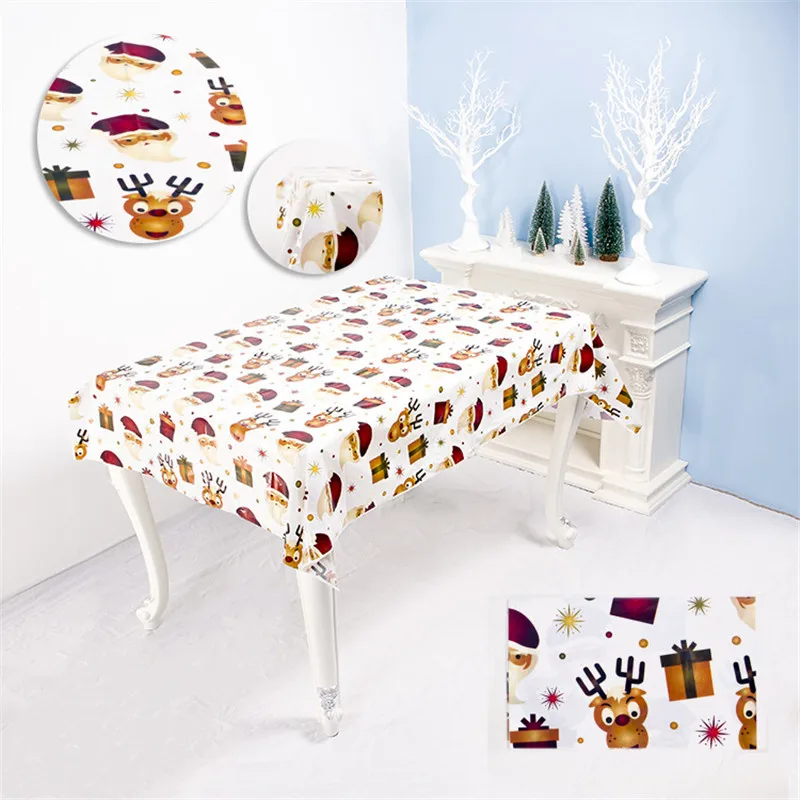 

1pcs 110*180cm Christmas Table cloth Dinner Party New Year Printed Rectangle PVC Tablecloth Christmas Table Cover Decorations