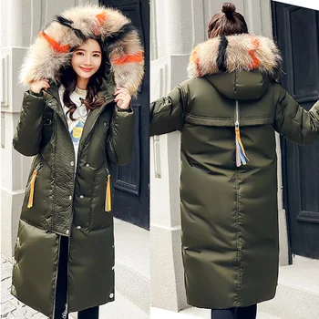 

Winter Parkas for women Thick warm long jacket big fur collar pockets with ribbons windproof winter parka plus size jackets