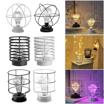 

Modern Romantic Wrought Iron LED Desk Lamp Geometric Shape Bedside Night Light Pendulum Modeling Light New year Decor