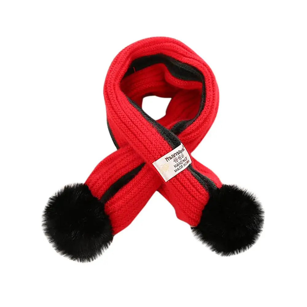 Прекрасный осенне-зимний лоскутный шарф в полоску с помпоном Теплые трикотажные шарфы для малышей - Цвет: Red