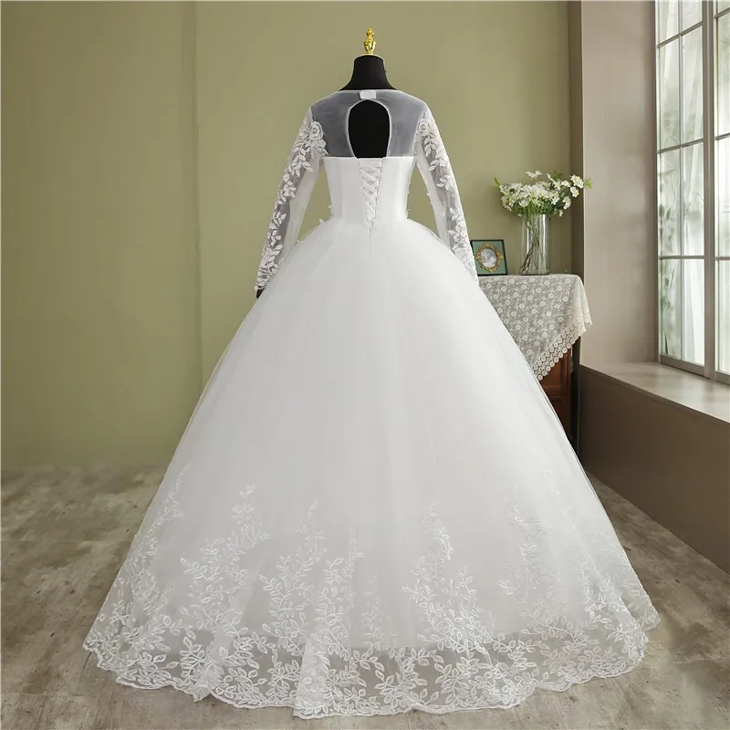 gown for wedding VLNUO NISA Real Video New Korean Plus Size Wedding dress Full Sleeve Long Lace Appliques Noiva Gown O-Neck Cheap wholesale China short wedding dresses