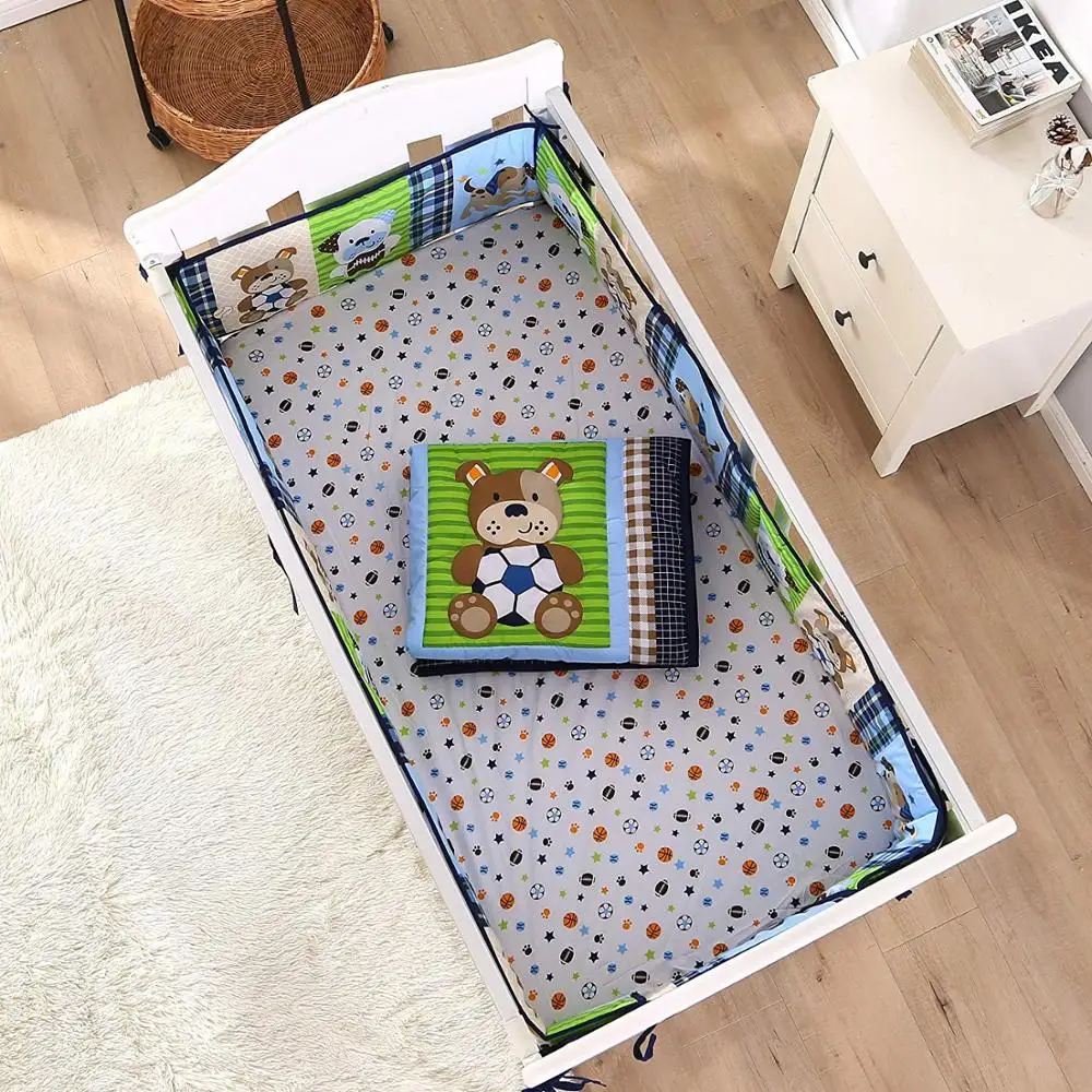 7pcs Embroidered Baby Boy Bedding Crib Bumper Crib Protector