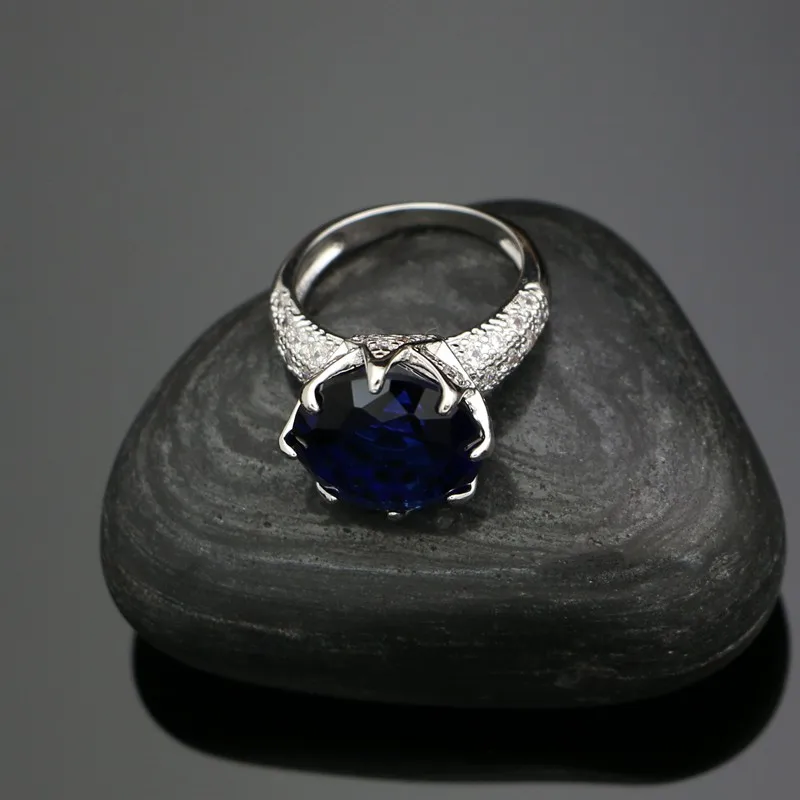925 Silver Jewelry Sets For Girls Accessories Blue Cubic Zirconia Earrings Ring Bracelet Pendant Necklace Set Silver Jewelry - 5